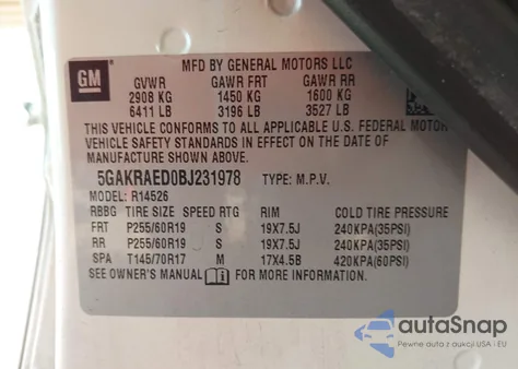 2011 Buick Enclave Cx из США, поврежденный, VIN 5GAKRAED0BJ231978